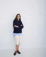 Yerse Round Neck Wool Sweater In Navy