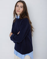 Yerse Round Neck Wool Sweater In Navy