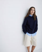 Yerse Round Neck Wool Sweater In Navy