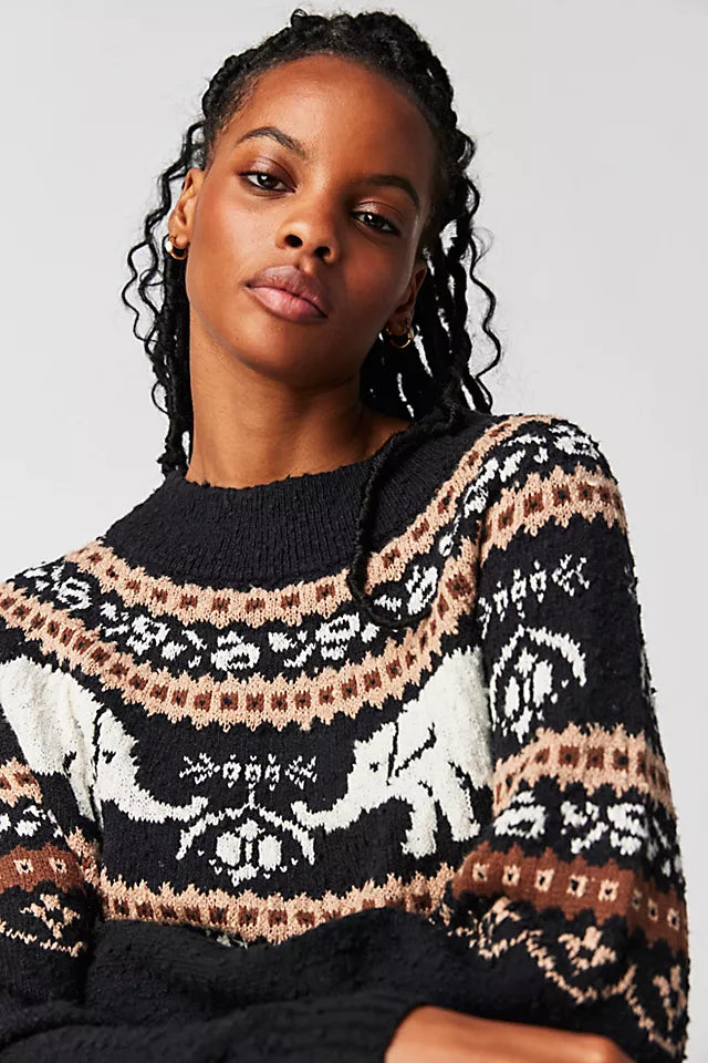 Free People Nellie Sweater in Athracite Combo
