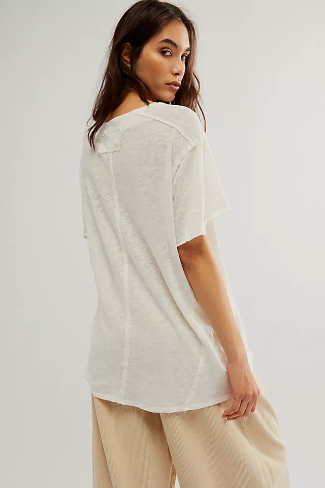 Free People All I Need Tee in Ivory/Dried Basil/ Yellow Tansy