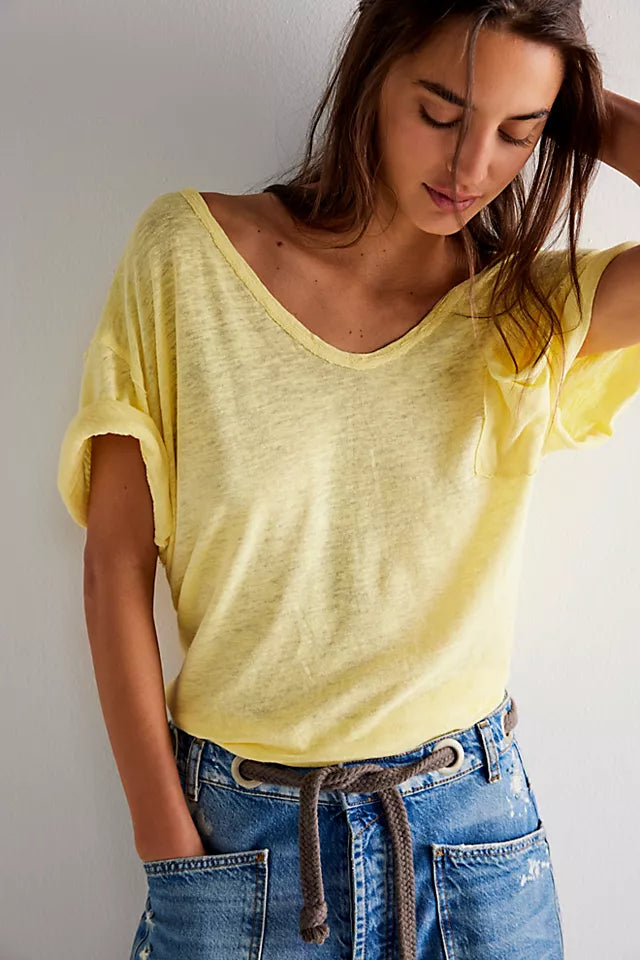 Free People All I Need Tee in Ivory/Dried Basil/ Yellow Tansy