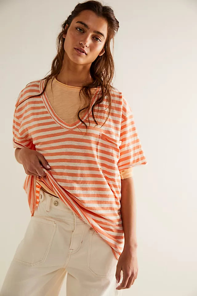 Free People All I Need Stripe Tee in Mineral Sea Combo/Grapefruit Seltzer