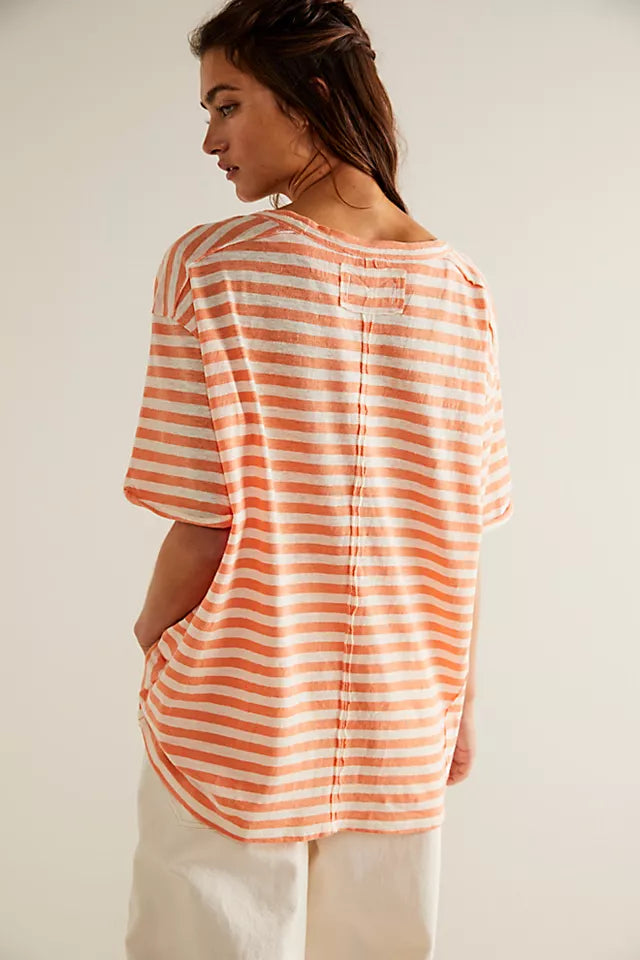 Free People All I Need Stripe Tee in Mineral Sea Combo/Grapefruit Seltzer