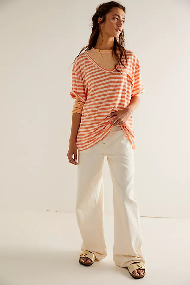 Free People All I Need Stripe Tee in Mineral Sea Combo/Grapefruit Seltzer