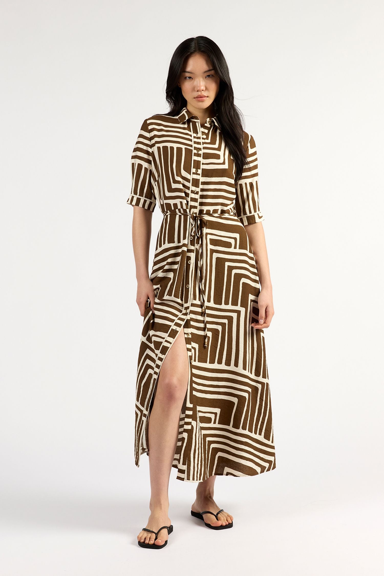 Nicola Dress Choc Geo
