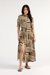 Nicola Dress Choc Geo