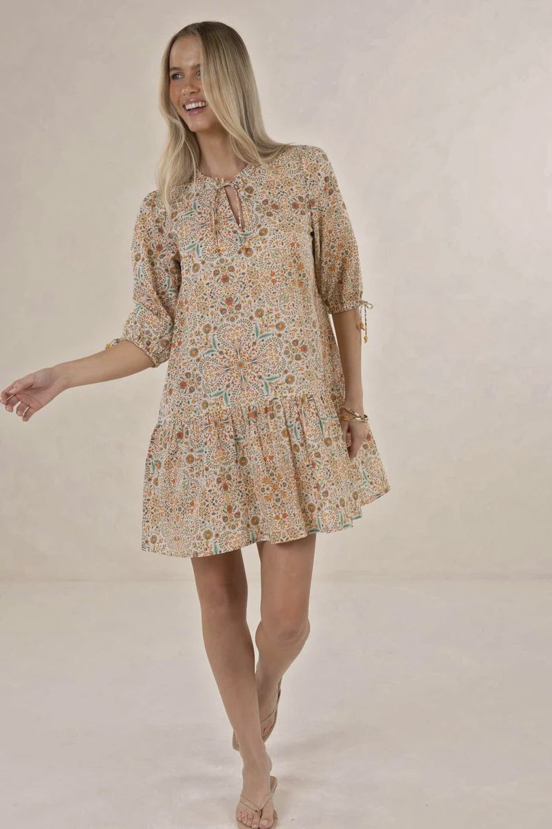 Rumi Smock Dress Almond Print