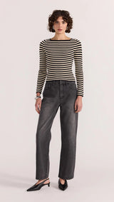 Lana Stripe Knit Top Black