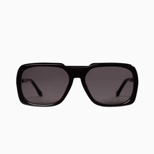 Valley Memoir Sunglasses in Gloss Black with Silver Metal Trim and Black Lens