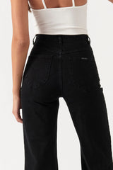 Rollas High Rise Wide Leg Sailor Jean in Jet Black