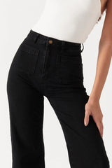 Rollas High Rise Wide Leg Sailor Jean in Jet Black