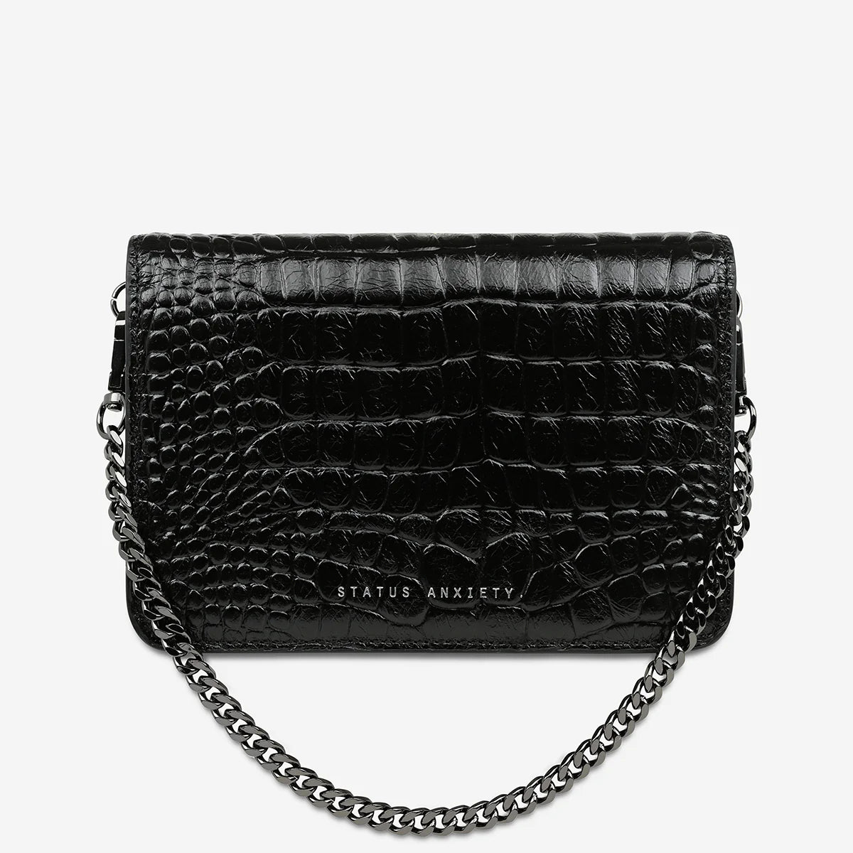 Status Anxiety She Burns Bag in Black Croc Emboss