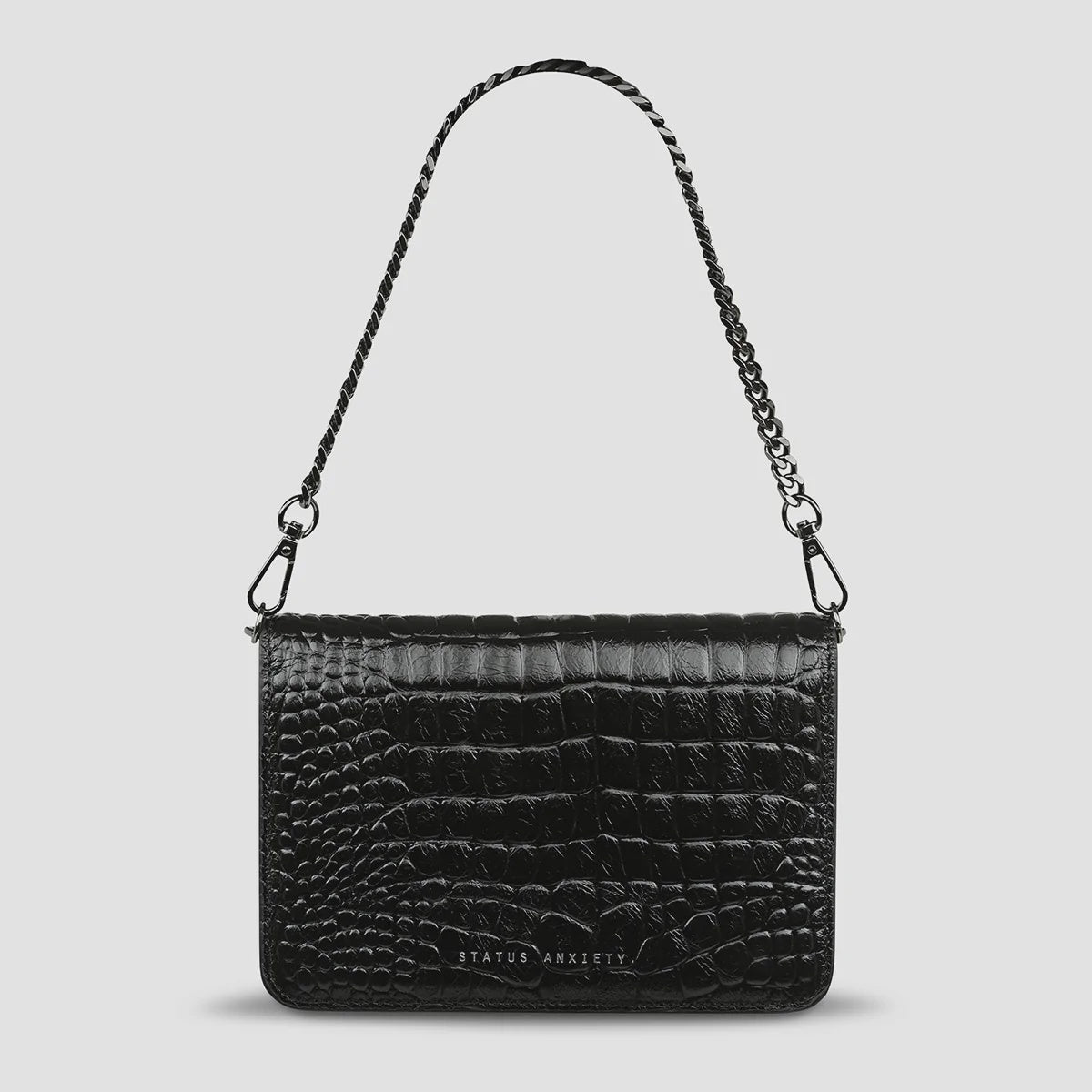 Status Anxiety She Burns Bag in Black Croc Emboss