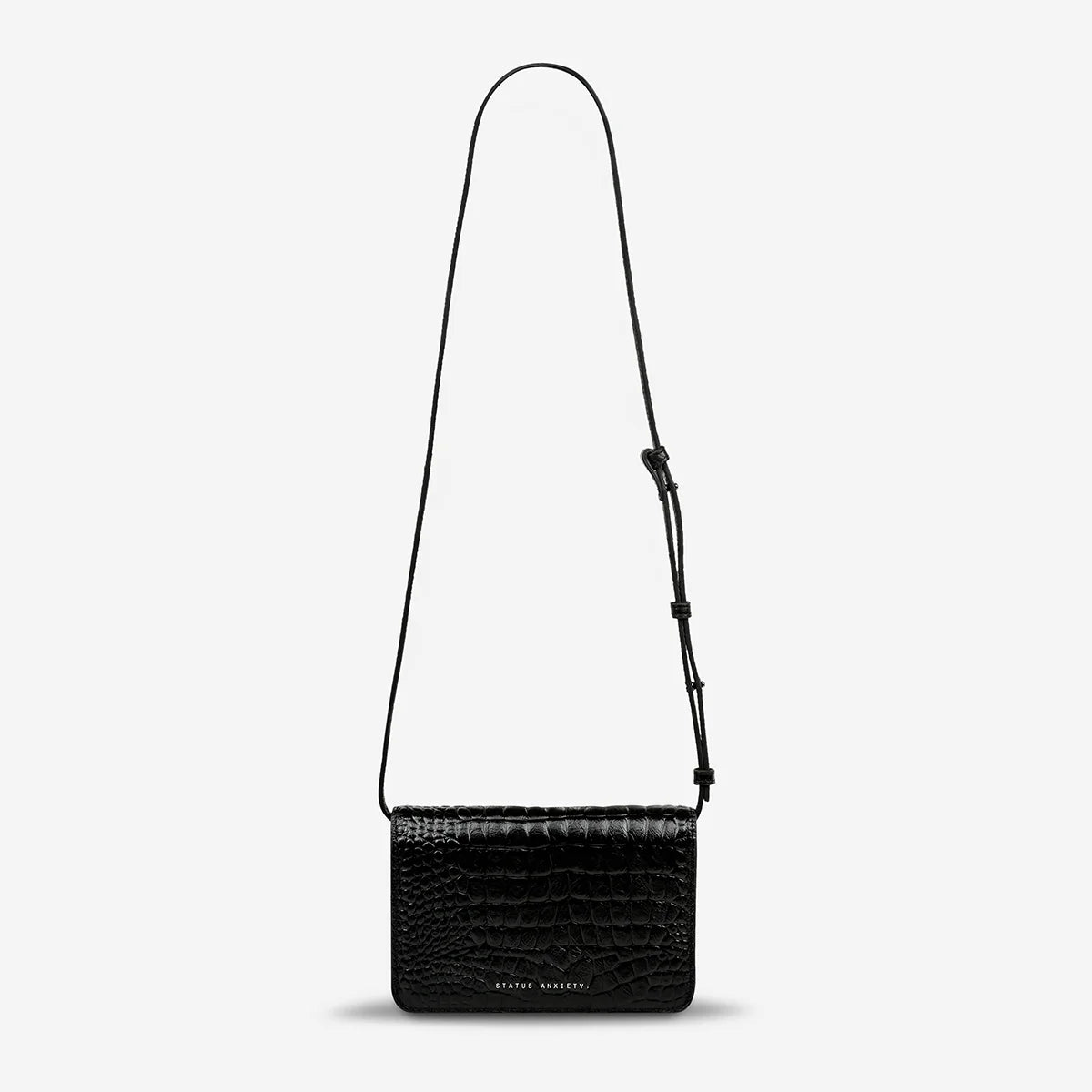 Status Anxiety She Burns Bag in Black Croc Emboss