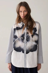 Big Flower Shirt Navy Stripe