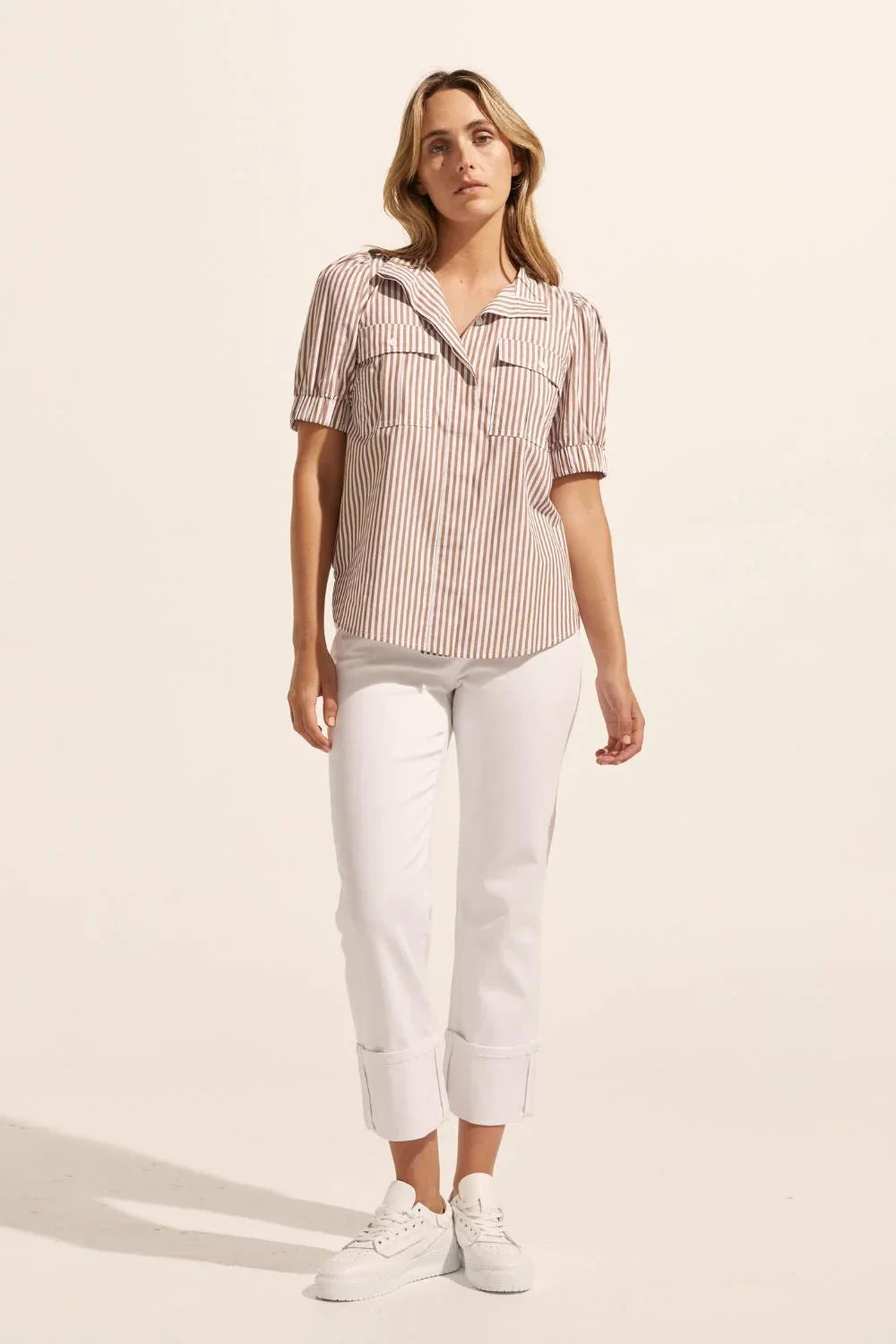 Pre Loved Zoe Kratzmann Alot Top Mocha Stripe 1  RRP$199.00