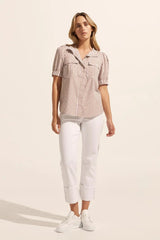Pre Loved Zoe Kratzmann Alot Top Mocha Stripe 1  RRP$199.00
