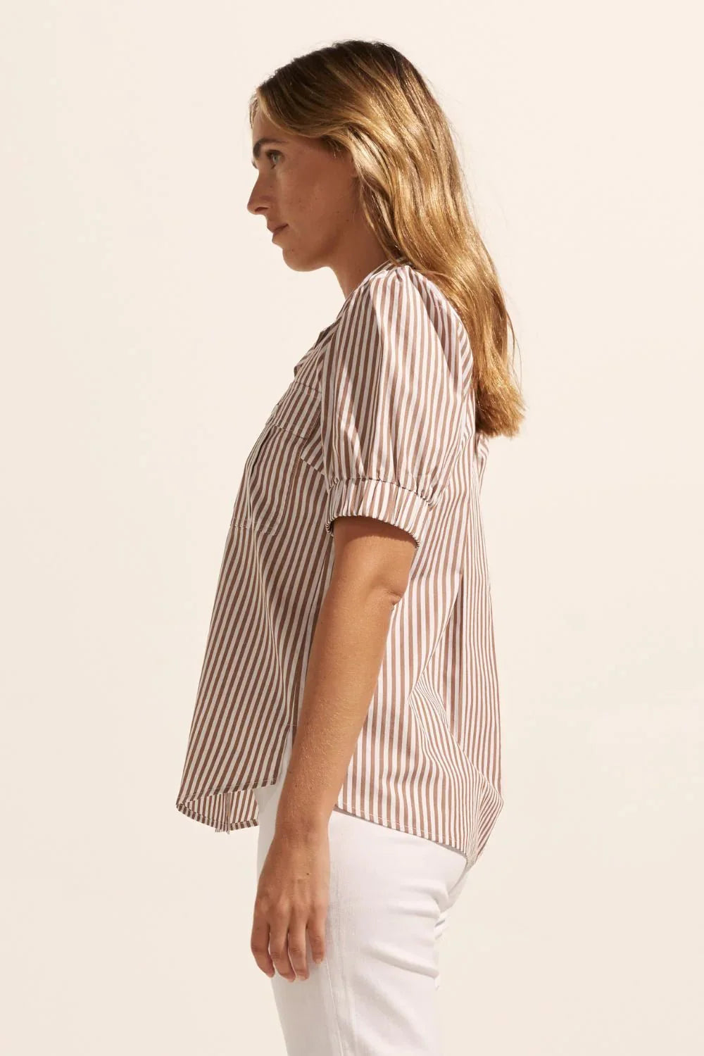 Pre Loved Zoe Kratzmann Alot Top Mocha Stripe 1  RRP$199.00