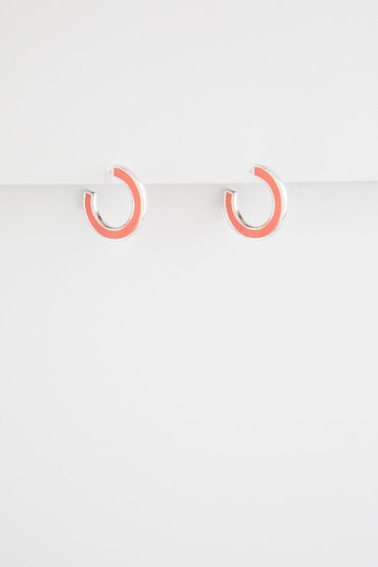 Antler Half Circle Earring in Coral Silver