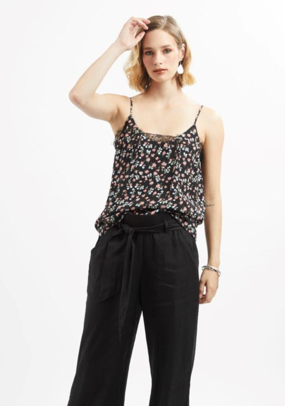 Drama the Label Adore Cami in Spring Flower with Black Lace