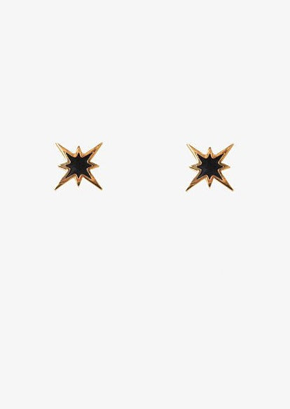 Antler Gold Star Earrings in Black