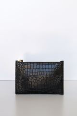 Vash Cleo Clutch in Black Croc & Suede