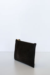 Vash Cleo Clutch in Black Croc & Suede