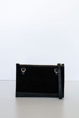 Vash Cleo Clutch in Black Croc & Suede