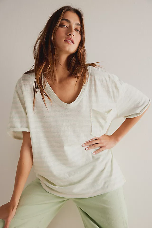 Free People All I Need Stripe Tee in Mineral Sea Combo/Grapefruit Seltzer