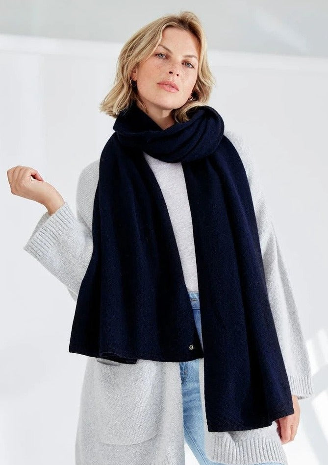 Mia Fratino Pure Cashmere Travel Wrap in French Navy