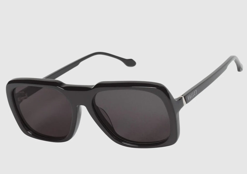 Valley Memoir Sunglasses in Gloss Black with Silver Metal Trim and Black Lens