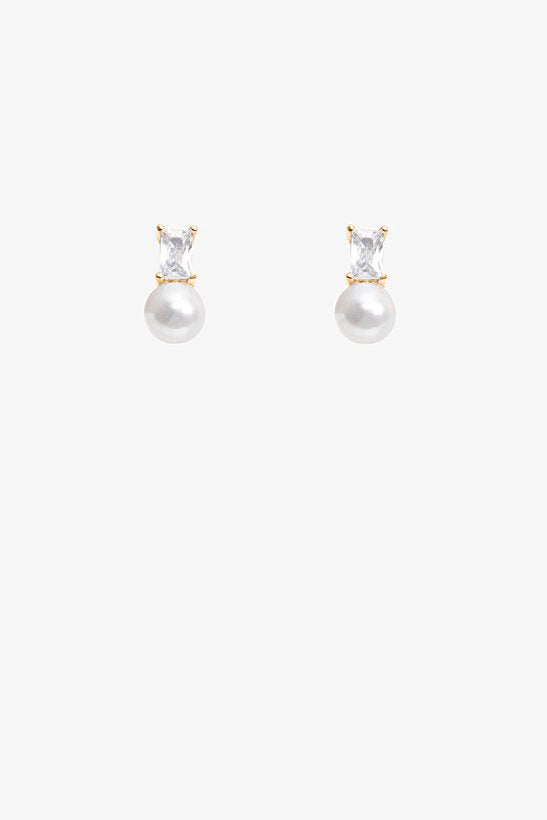 Antler Rectangle Cubic Pearl Earring in Gold