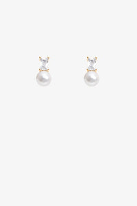 Antler Rectangle Cubic Pearl Earring in Gold